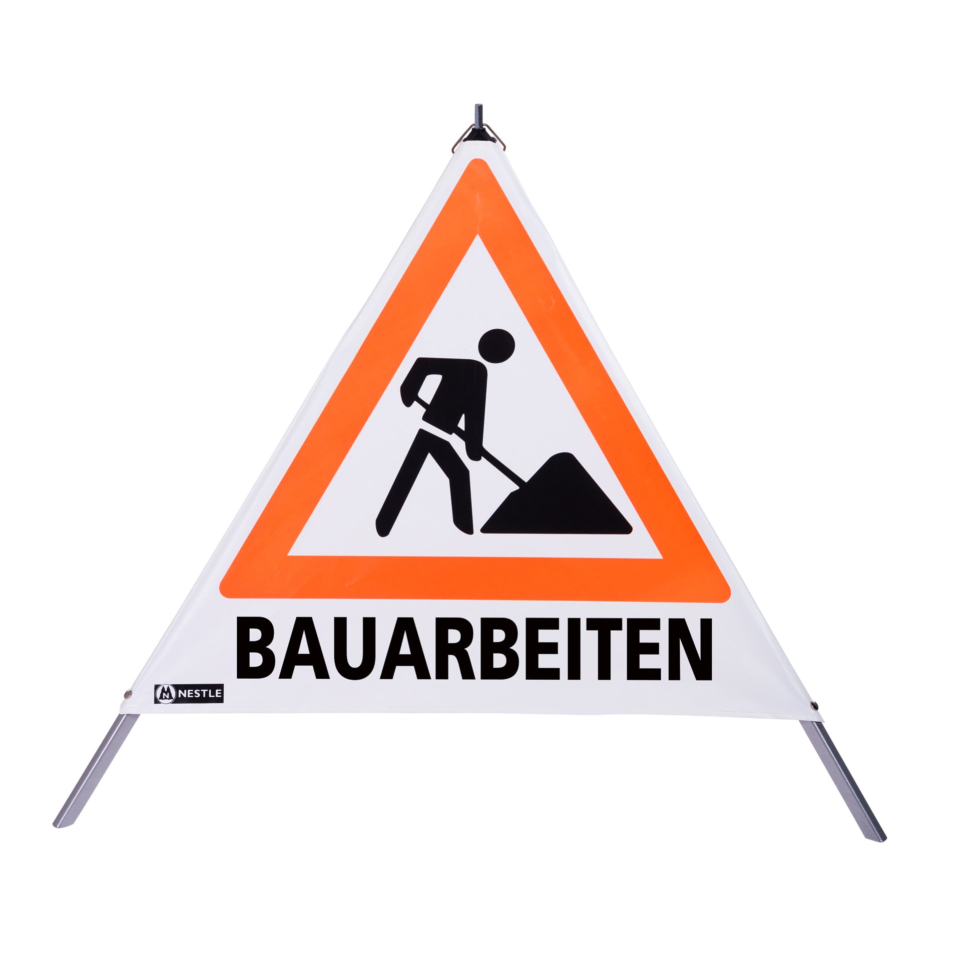 NESTLE Warnpyramide 90 cm, Schaufelmann (VZ123), weiß, mit Feder NESTLE Warnpyramide 90 cm, Schaufelmann (VZ123), weiß, mit Feder